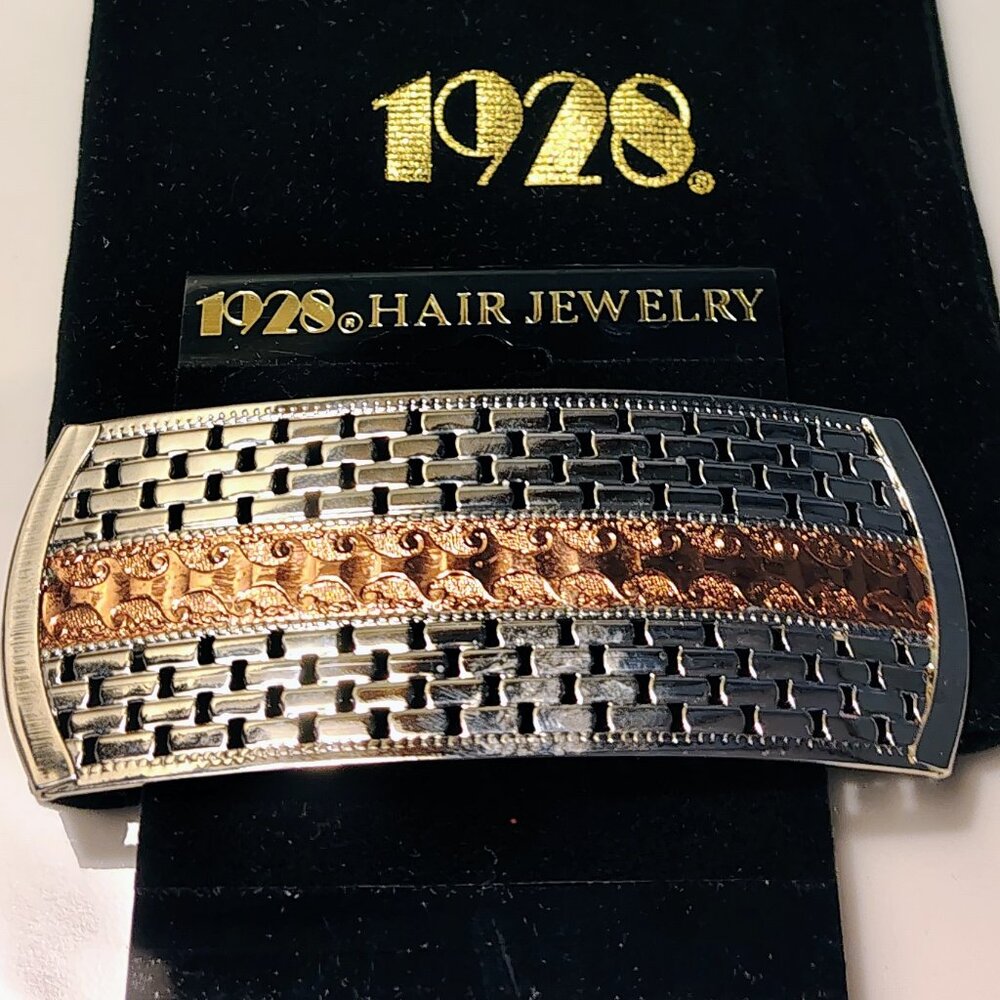 Vtg 1928 Hair Jewelry Rare Silver & Copper Basket Weave Hair Barrette NWT